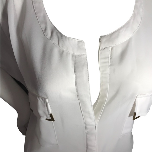 LIVE 4 TRUTH Sheer White Blouse with Gold Tone pocket accents SIZE XL - Picture 2 of 6